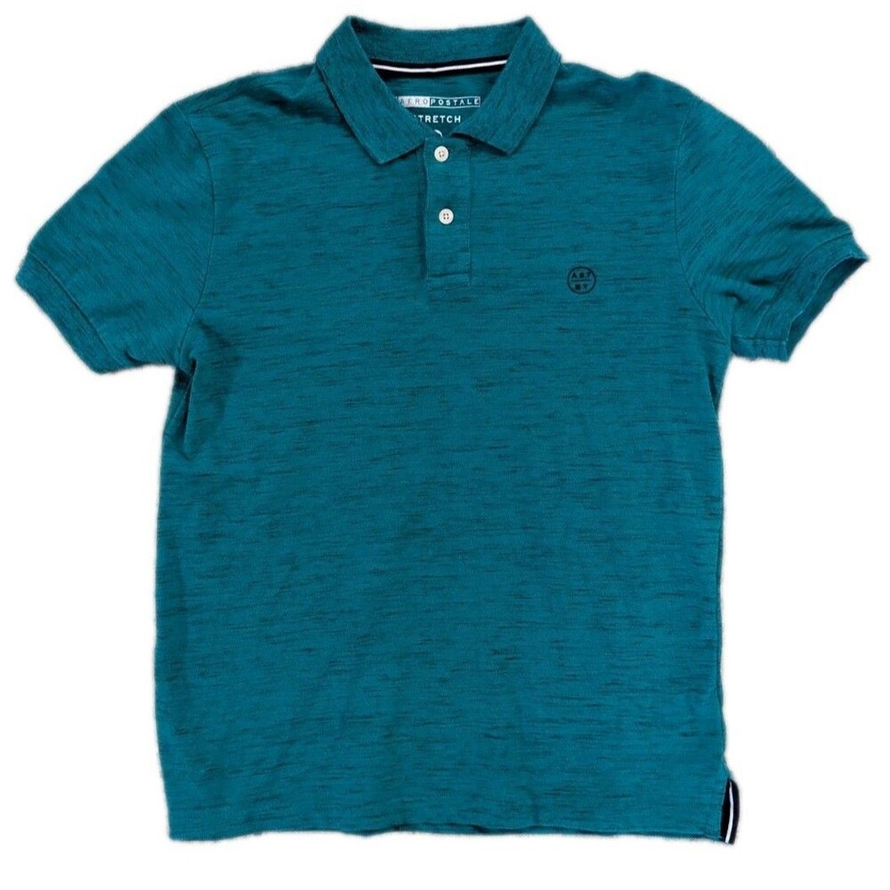Aeropostale Stretch Polo Shirt Mens Medium Teal Heather Short Sleeve Casual
